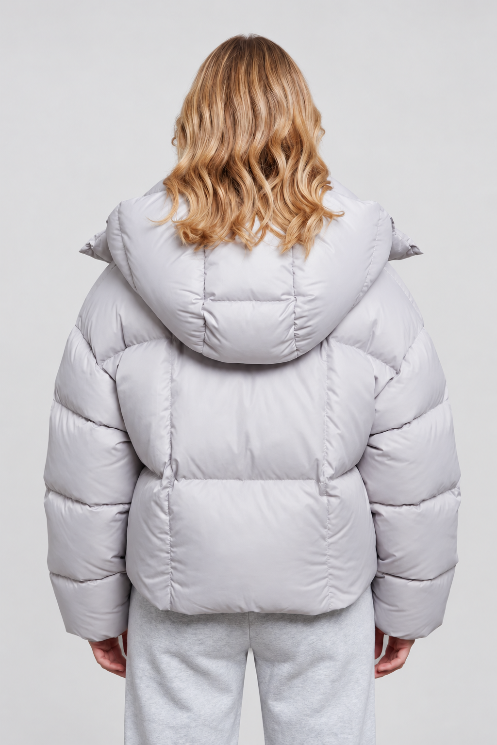 Women's Cropped Puffer Jacket with Hood and Zip Front – Cream – 3