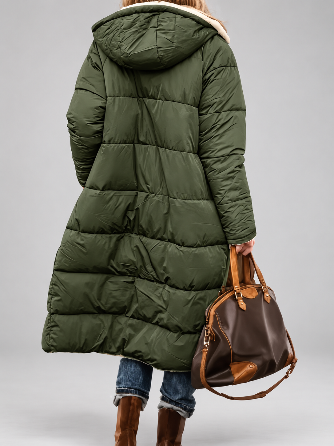 Women's Fleece-Lined Longline Coat – fern green – 2
