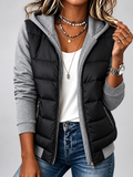 Women's Hooded Padded Jacket with Zip Front – Black – 1