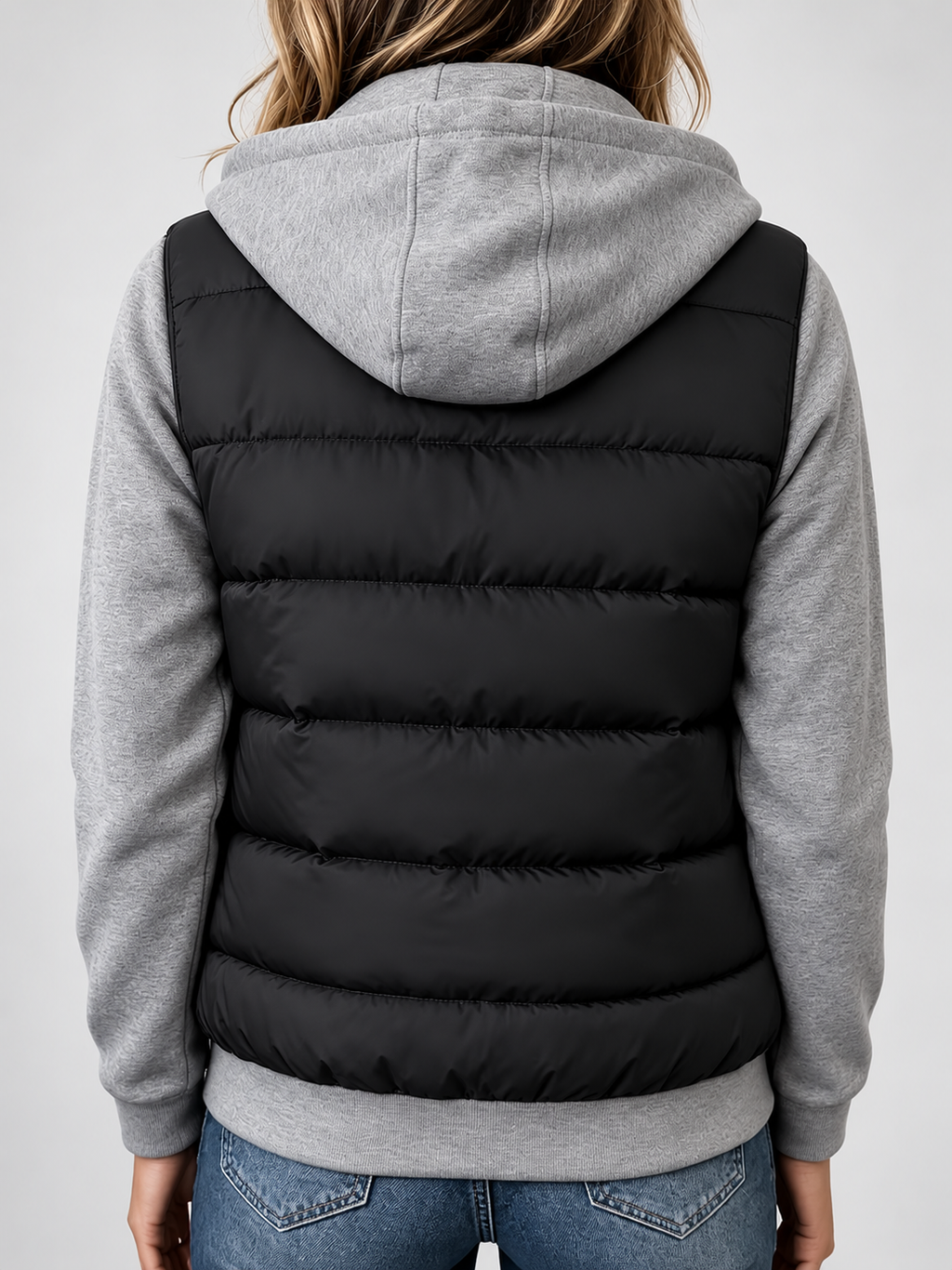 Women's Hooded Padded Jacket with Zip Front – Black – 2