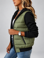 Women's Hooded Padded Jacket with Zip Front – fern green – 3