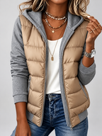 Women's Hooded Padded Jacket with Zip Front – Grey – 1