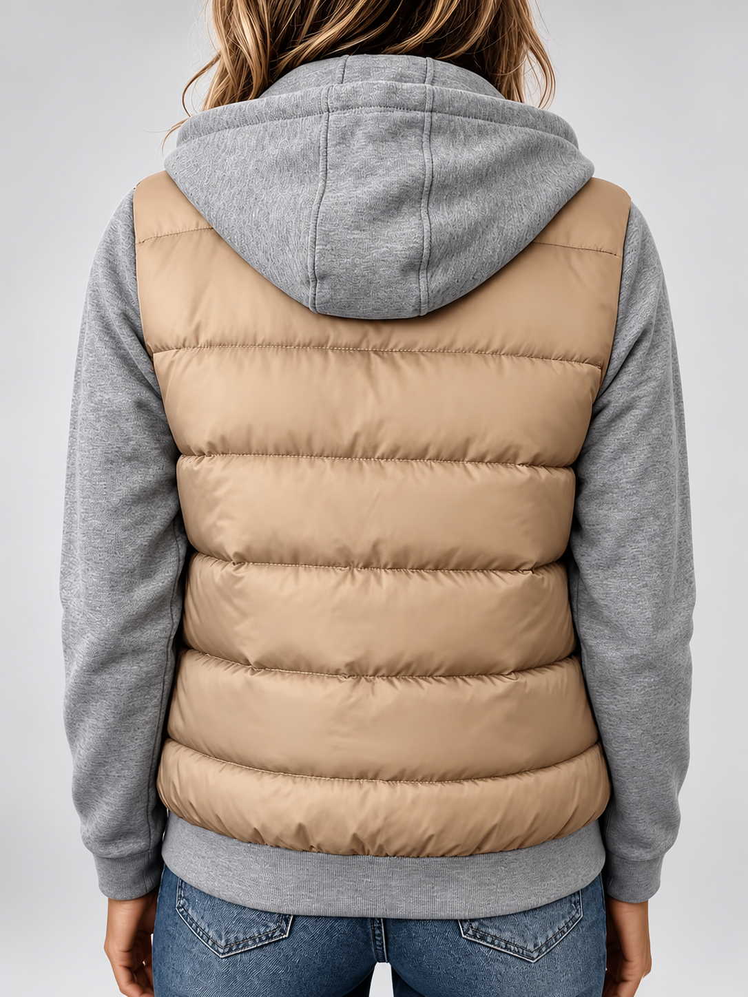 Women's Hooded Padded Jacket with Zip Front – Grey – 2