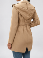 Women's Hooded Utility Jacket | Longline Zip-Up Jacket with Pockets – Khaki – 2