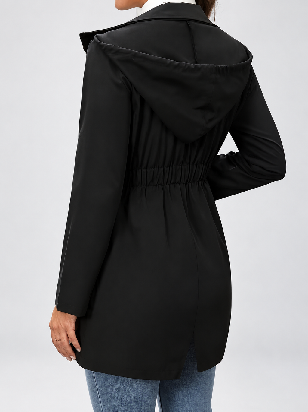 Women's Hooded Utility Jacket | Longline Zip-Up Jacket with Pockets – Black – 2
