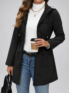 Women's Hooded Utility Jacket | Longline Zip-Up Jacket with Pockets – Black – 4