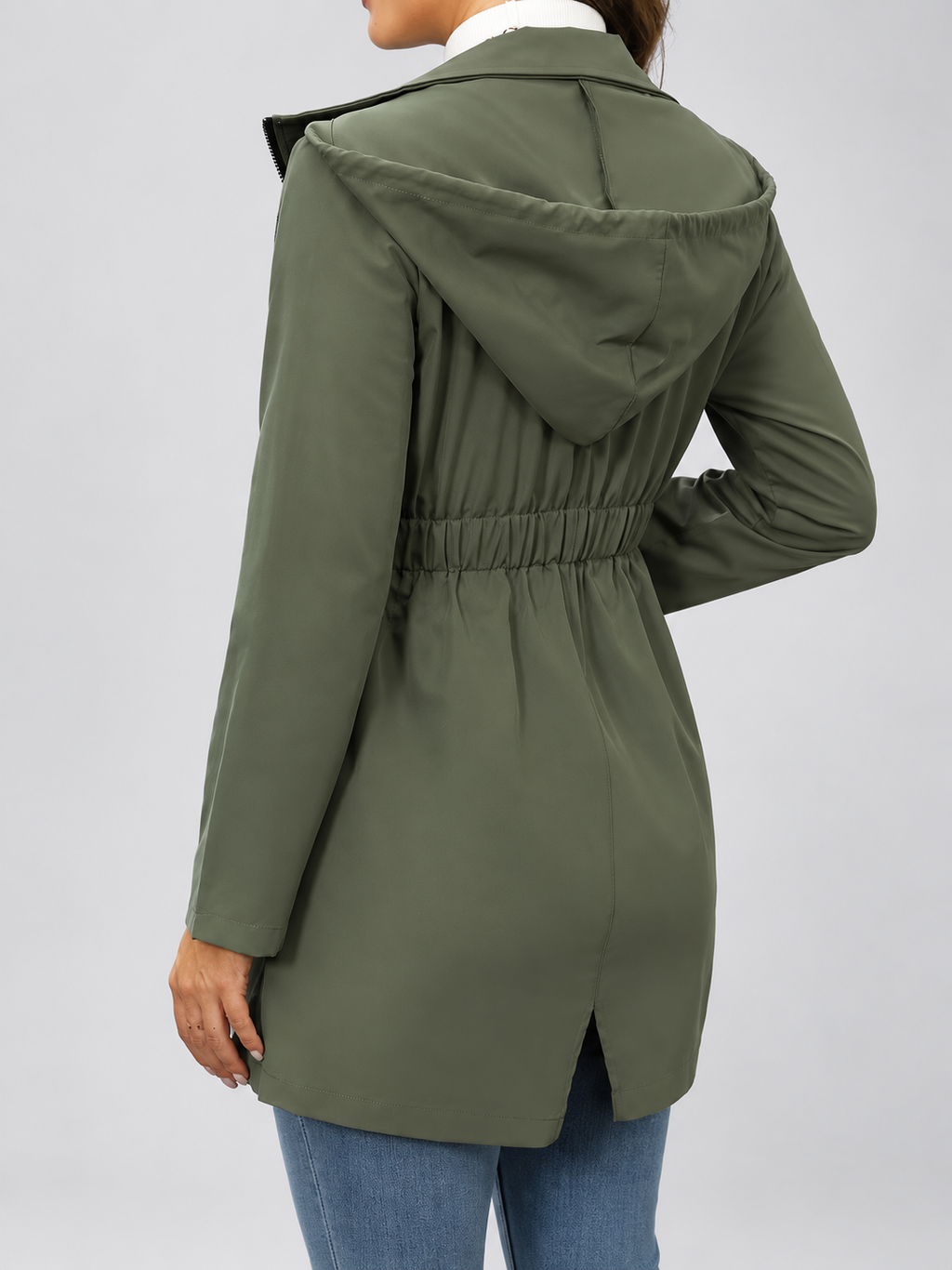 Women's Hooded Utility Jacket | Longline Zip-Up Jacket with Pockets – Fern Green – 2