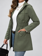 Women's Hooded Utility Jacket | Longline Zip-Up Jacket with Pockets – Fern Green – 4