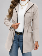 Women's Hooded Utility Jacket | Longline Zip-Up Jacket with Pockets – Light Grey – 3
