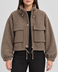 Women's Houndstooth Jacket with Stand Collar – Sepia – 1