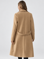 Women's Long Coat | Lapel Coat with Side Pockets – Tan – 2
