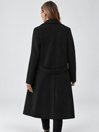 Women's Long Coat | Lapel Coat with Side Pockets – Black – 2