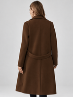 Women's Long Coat | Lapel Coat with Side Pockets – Coffee – 2