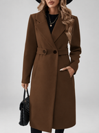 Women's Long Coat | Lapel Coat with Side Pockets – Coffee – 3