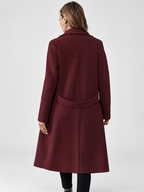 Women's Long Coat | Lapel Coat with Side Pockets – Burgundy – 2