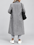 Women's Long Double-Breasted Coat with Lapel Collar – Grey – 3