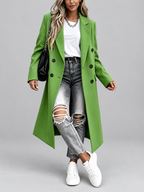 Women's Long Double-Breasted Coat with Lapel Collar – Green – 2