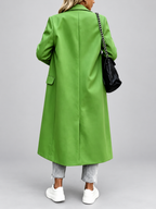 Women's Long Double-Breasted Coat with Lapel Collar – Green – 3