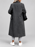 Women's Long Double-Breasted Coat with Lapel Collar – Dark Gray – 3