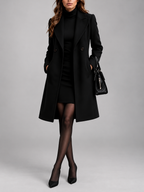 Women's Overcoat | Double-Breasted Lapel Coat – Black – 3