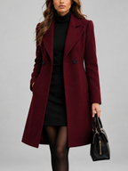 Women's Overcoat | Double-Breasted Lapel Coat – Dark Red-A – 1
