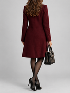Women's Overcoat | Double-Breasted Lapel Coat – Dark Red-A – 2