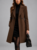 Women's Overcoat | Double-Breasted Lapel Coat – Coffee – 1