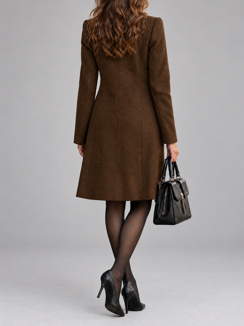 Women's Overcoat | Double-Breasted Lapel Coat – Coffee – 2