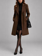 Women's Overcoat | Double-Breasted Lapel Coat – Coffee – 3