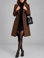 Women's Overcoat | Double-Breasted Lapel Coat – Coffee – 6