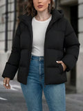 Women's Hooded Padded Puffer Jacket with Pockets and Zip Front