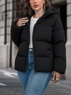 Women's Hooded Padded Puffer Jacket with Pockets and Zip Front