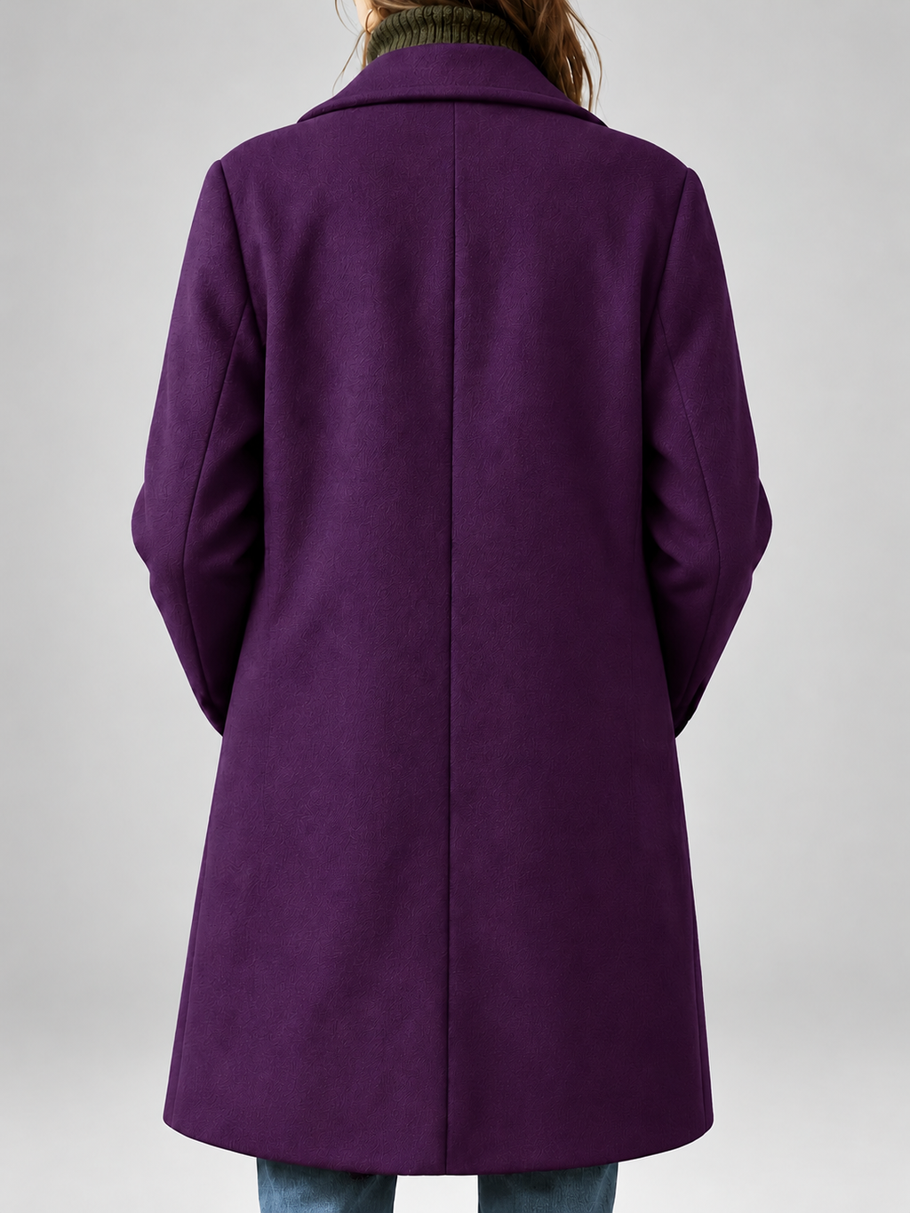 Women's Plus Size Mid-Length Coat with Lapel Collar – Purple – 3