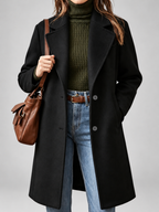 Women's Plus Size Mid-Length Coat with Lapel Collar – Black – 1