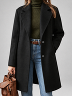 Women's Plus Size Mid-Length Coat with Lapel Collar – Black – 2