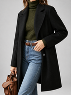 Women's Plus Size Mid-Length Coat with Lapel Collar – Black – 3