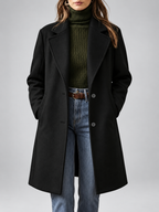 Women's Plus Size Mid-Length Coat with Lapel Collar – Black – 4