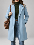 Women's Plus Size Mid-Length Coat with Lapel Collar – Light Blue – 3