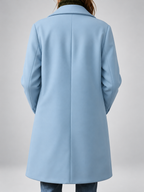Women's Plus Size Mid-Length Coat with Lapel Collar – Light Blue – 4