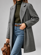 Women's Plus Size Mid-Length Coat with Lapel Collar – Light Grey – 2