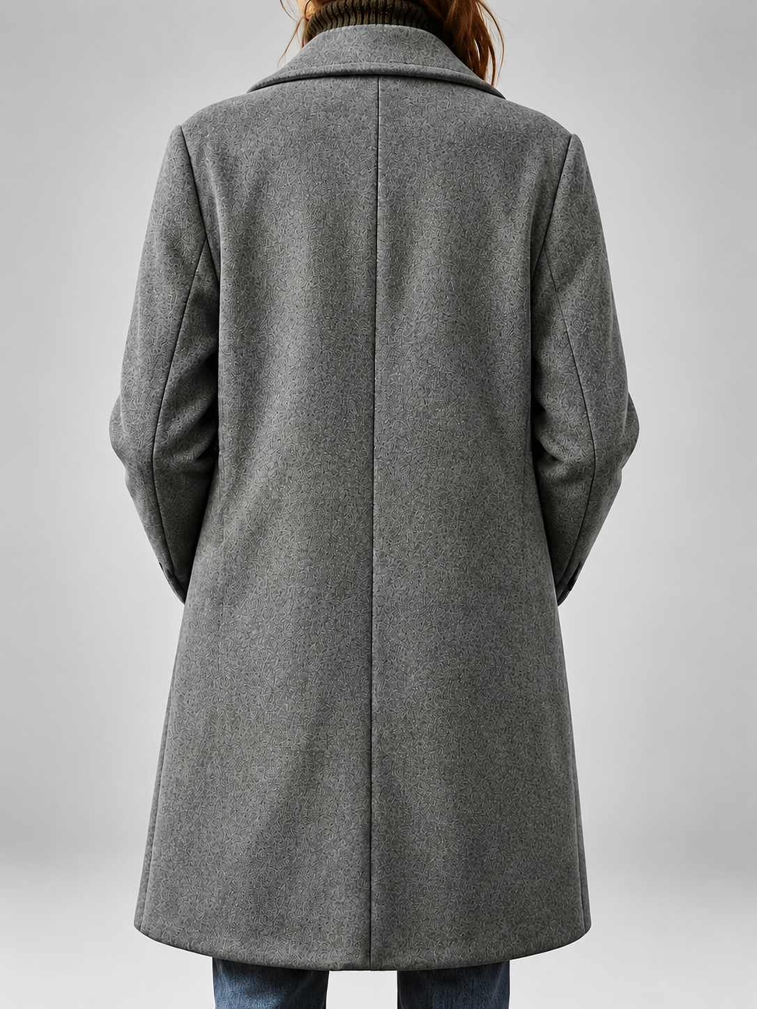Women's Plus Size Mid-Length Coat with Lapel Collar – Light Grey – 3