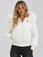 Women's Puffer Jacket with Faux Fur Collar and Elasticated Hem — White — image 4