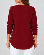 Women's Ribbed Tunic Top with Henley Neck and Side Buttons – Burgundy – 3