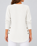 Women's Ribbed Tunic Top with Henley Neck and Side Buttons – White – 3