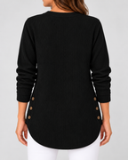 Women's Ribbed Tunic Top with Henley Neck and Side Buttons – Black – 3