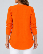 Women's Ribbed Tunic Top with Henley Neck and Side Buttons – Orange – 3