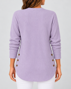 Women's Ribbed Tunic Top with Henley Neck and Side Buttons – Lavender – 3