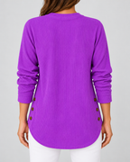 Women's Ribbed Tunic Top with Henley Neck and Side Buttons – Purple – 3