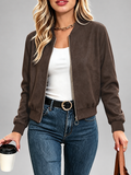 Women's Suede Look Bomber Jacket – Coffee – 1