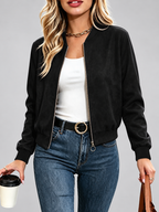 Women's Suede Look Bomber Jacket – Black – 1